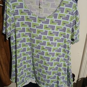 Lularoe Modern Geometric Short Sleeve Top in Green and Purple